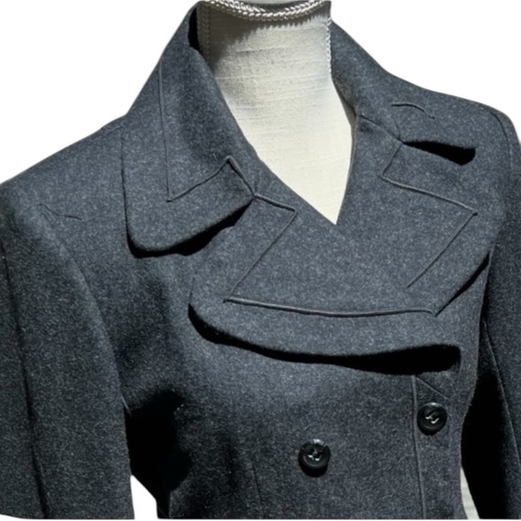 🌻Harve Benard Classic Grey Wool Blend Double Breasted Cropped Pea Blazer Coat 6 - Picture 5 of 12